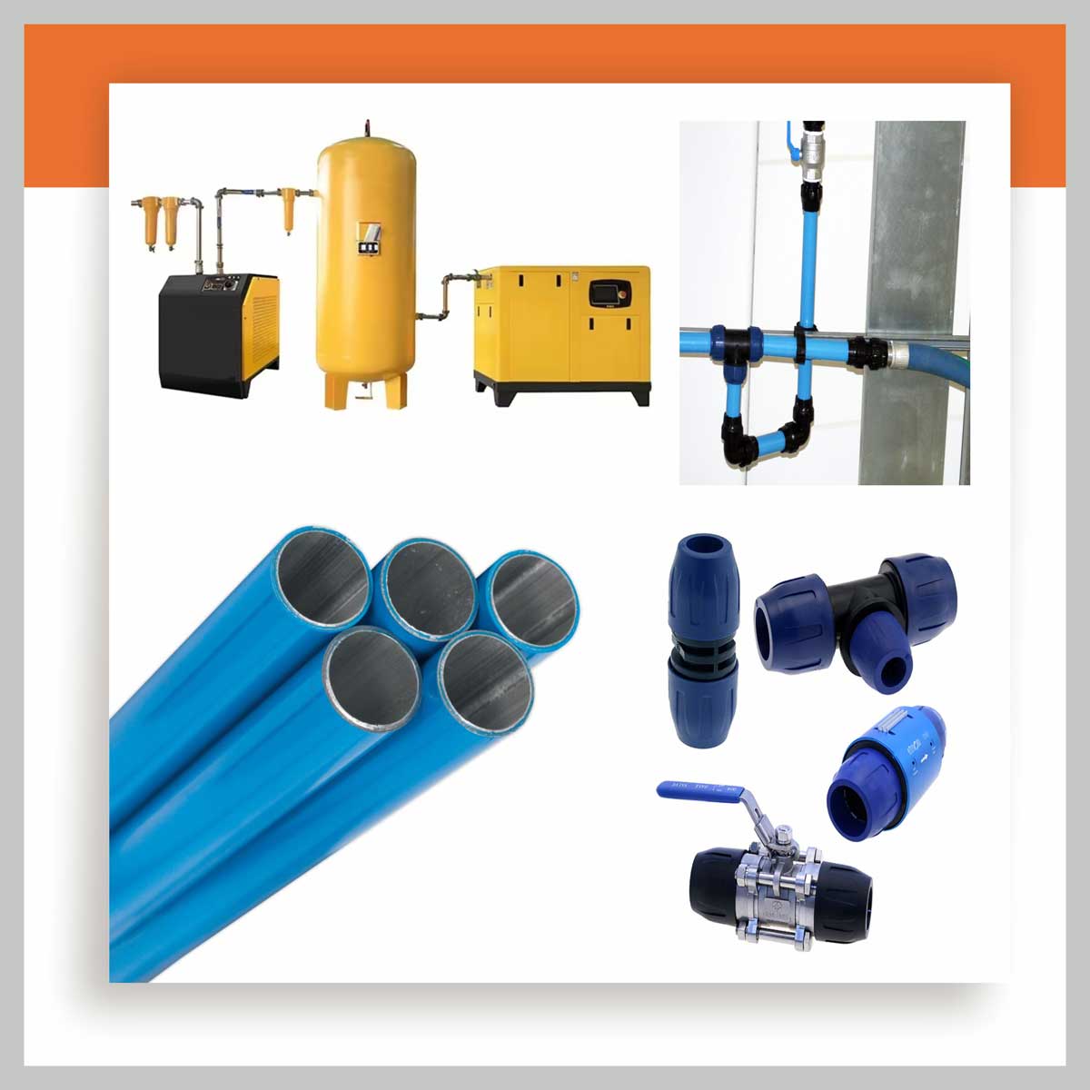 Compressed Air Piping System with Air Compressor & Dryer